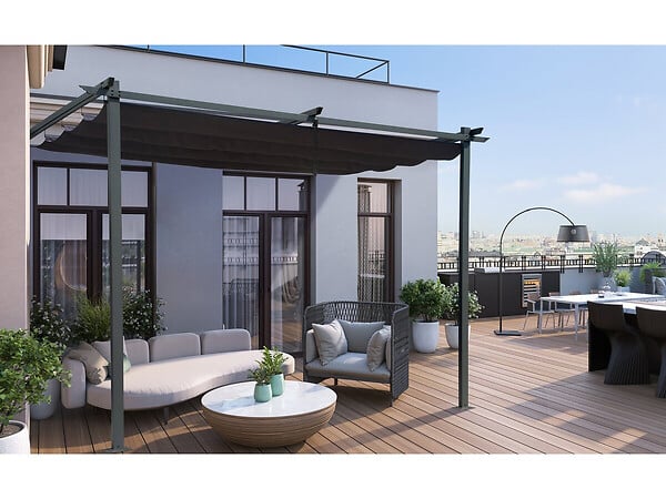 HABITAT ET JARDIN - Pergola adossée avec toit rétractable - 3 x 3 m - Gris anthracite - large