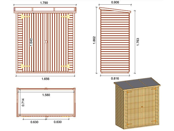 HABITAT ET JARDIN - Abri jardin bois adossable "Lipki " - 1.79 x 0.9 x 1.78/1.87 m  - 1.61 m² - 12 mm - Avec plancher - large