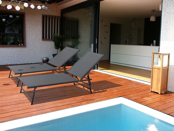 HABITAT ET JARDIN - Lot de 2 bains de soleil en métal "Sublima" - 180 x 54 x 104 cm - Anthracite - large