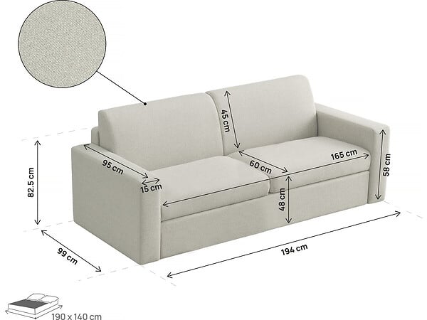 HABITAT ET JARDIN - Canapé convertible express en tissu "Diana" - Couchage 140 cm - 3 places - Beige - large