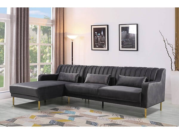 HABITAT ET JARDIN - Canapé d'angle en velours "Oliver" - 275 x 161 x 81 cm - 5 places - Gris - Angle gauche - large