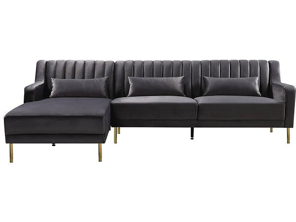 HABITAT ET JARDIN - Canapé d'angle en velours "Oliver" - 275 x 161 x 81 cm - 5 places - Gris - Angle gauche - large