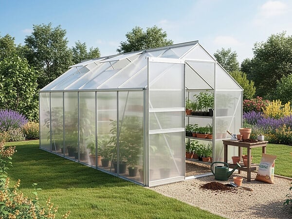 HABITAT ET JARDIN - Serre jardin polycarbonate 370 x 190 x 195 cm "Basilic" - 7,03 m² - Gris - large