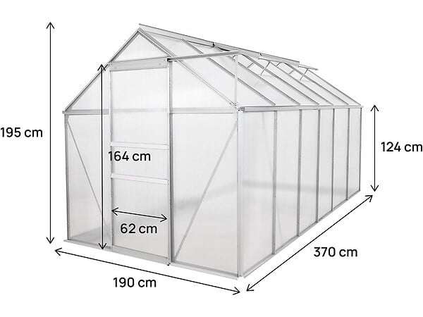 HABITAT ET JARDIN - Serre jardin polycarbonate 370 x 190 x 195 cm "Basilic" - 7,03 m² - Gris - large