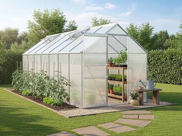 HABITAT ET JARDIN - Serre jardin en polycarbonate 430 x 190 x 195 cm "Basilic" - 8,17 m² - Gris - large