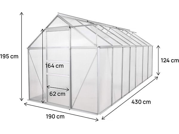 HABITAT ET JARDIN - Serre jardin en polycarbonate 430 x 190 x 195 cm "Basilic" - 8,17 m² - Gris - large