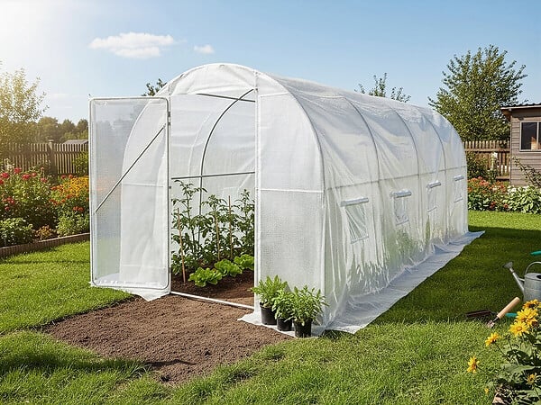 HABITAT ET JARDIN - Serre tunelle de jardin avec porte 4,5 x 2 m "Mimosa" - 9 m² - 180g - Blanc - large