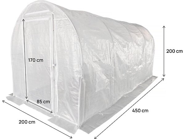 HABITAT ET JARDIN - Serre tunelle de jardin avec porte 4,5 x 2 m "Mimosa" - 9 m² - 180g - Blanc - large