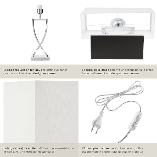 TECTAKE - Lampe de table AVINA 60W gris chrome - large