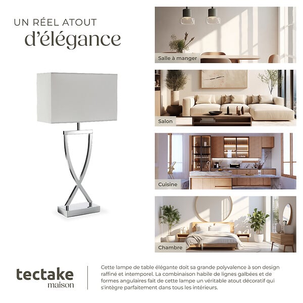 TECTAKE - Lampe de table AVINA 60W gris chrome - large