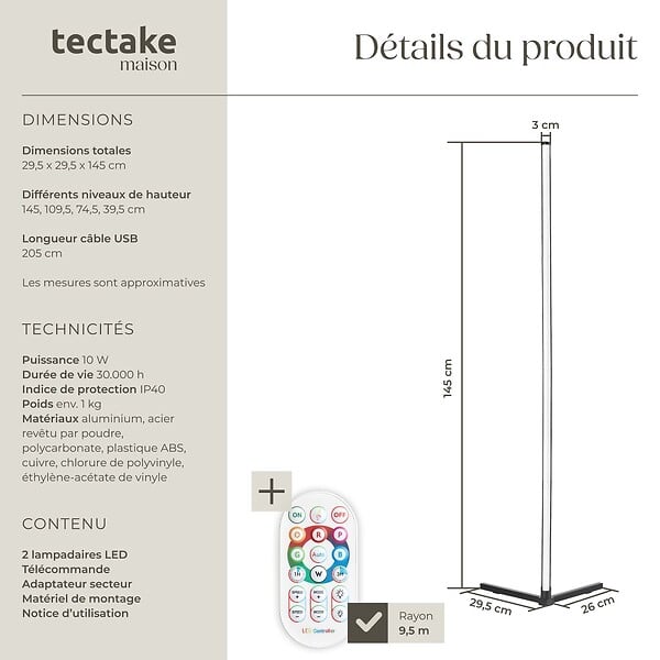 TECTAKE - Lampe sur pied LED - large