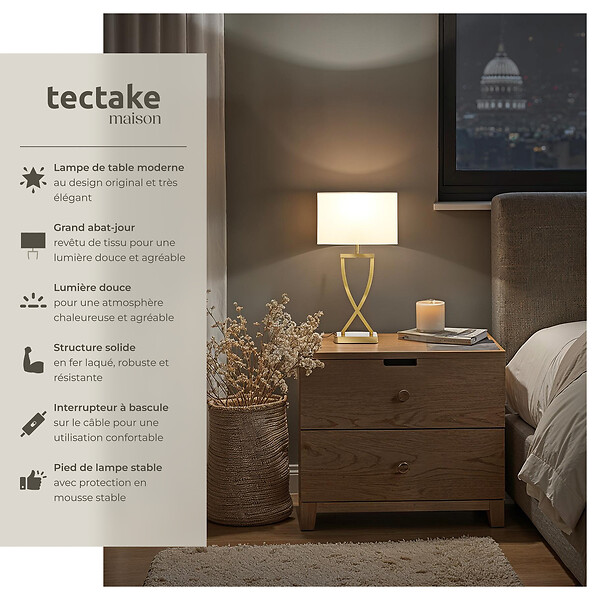 TECTAKE - Lampe de table AVINA 60W couleur laiton - large