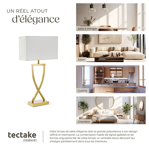 TECTAKE - Lampe de table AVINA 60W couleur laiton - large
