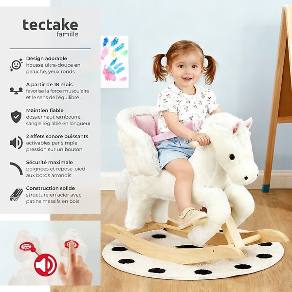 TECTAKE - Cheval à bascule au design de qualité à partir de 18 mois rose/blanc - large