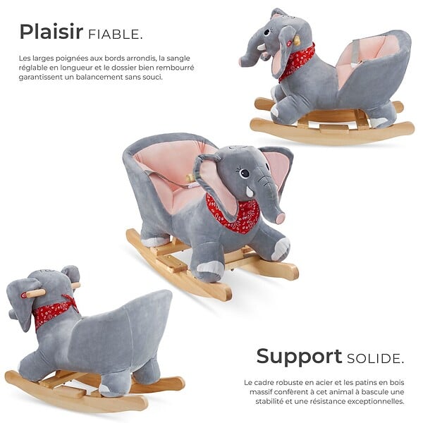 TECTAKE - Éléphant à bascule en peluche à partir de 12 mois gris - large