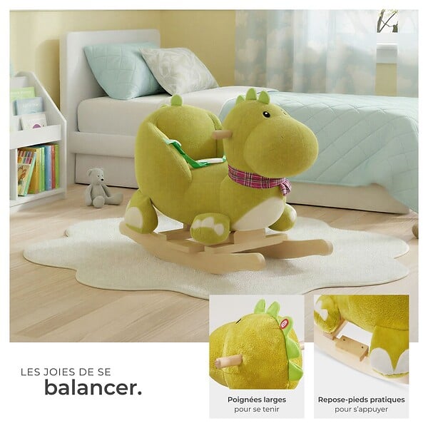 TECTAKE - Dinosaure à bascule avec housse en peluche à partir de 12 mois vert - large