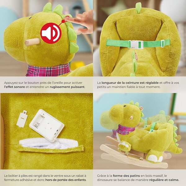 TECTAKE - Dinosaure à bascule avec housse en peluche à partir de 12 mois vert - large