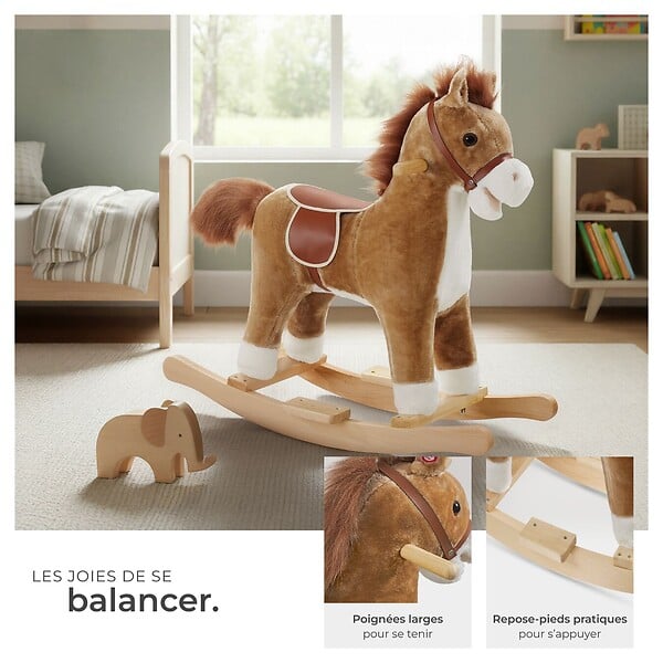 TECTAKE - Cheval à bascule en peluche au design de qualité à partir de 24 mois marron - large