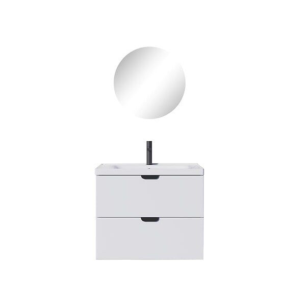 Ensemble Meuble de salle de bain + Miroir - Blanc - Largeur : 60cm - large
