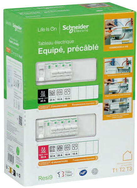SCHNEIDER ELECTRIC - Tableau électrique précâblé Resi9 Blanc 2 rangées 13 modules - large