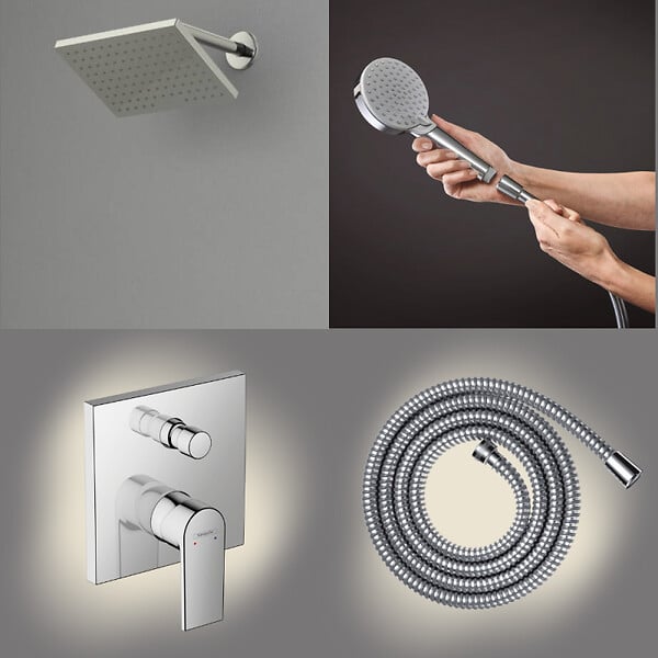HANSGROHE - Colonne de douche mécanique Vernis Shape Douche de tête Vernis Shape Flexible Métaflex Douchette Vernis Blend chromé - large