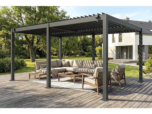 HABITAT ET JARDIN - Pergola bioclimatique autoportante en aluminium "Kensington" - 3 x 5 m - Gris - large