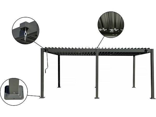 HABITAT ET JARDIN - Pergola bioclimatique autoportante en aluminium "Kensington" - 3 x 5 m - Gris - large