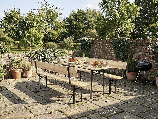 HABITAT ET JARDIN - Salon de jardin set brasserie en bois avec dossier "Lisbonne" - 220 cm - Marron - large