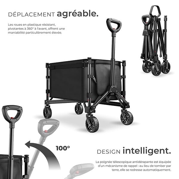 TECTAKE - Chariot pliable SMARTRIDER avec roues profilées et poignée télescopique noir - large