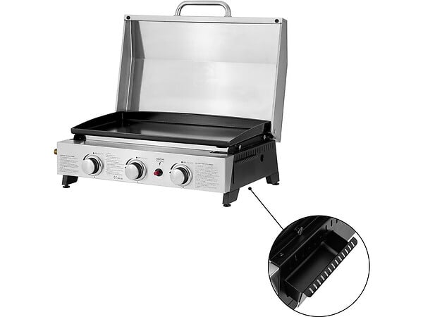 HABITAT ET JARDIN - Plancha à gaz avec 3 bruleurs et couvercle en métal "Fasto" - 7,5 kw - Gris - large