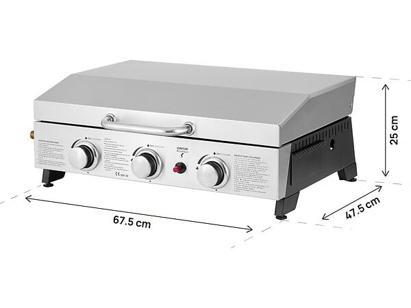 HABITAT ET JARDIN - Plancha à gaz avec 3 bruleurs et couvercle en métal "Fasto" - 7,5 kw - Gris - large