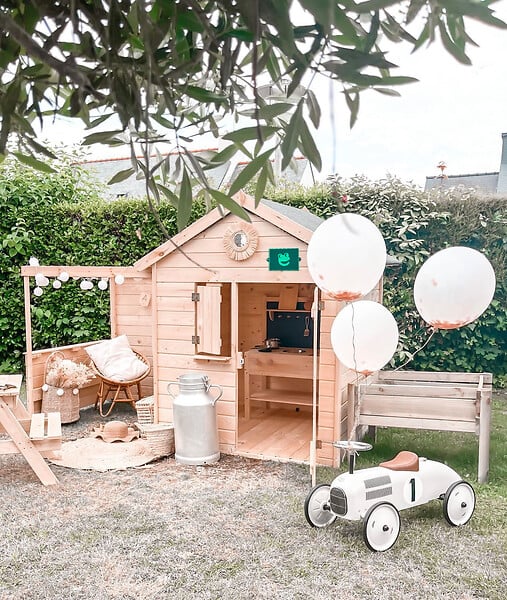CERLAND - Cabane bois Alpaga enfant avec pergola - L.244xH.163xP.128cm - large