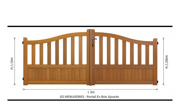 GD MENUISERIES - Portail en bois - Ajouree -  L3m x H1,10/1,30 - large