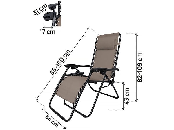 HABITAT ET JARDIN - Lot de 2 Fauteuils de jardin inclinable zéro gravité "Sintra" - Taupe - large