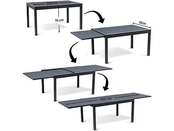 HABITAT ET JARDIN - Salon de jardin repas extensible "Lagos" - 200/320 x 105 x 76 cm - 10 chaises - Taupe - large
