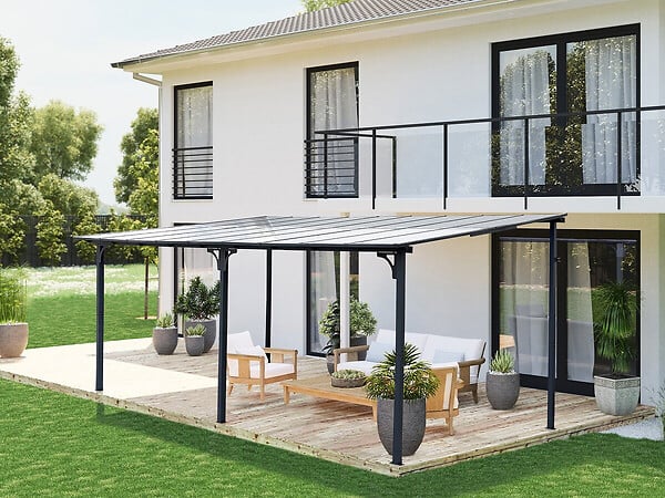 HABITAT ET JARDIN - Pergola tonnelle adossée "Marvin" - 5.5 x 3 m - 545 x 298 x 243 cm - Gris foncé - large