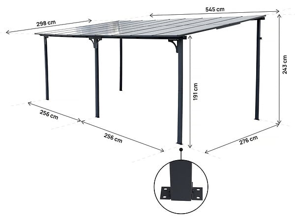 HABITAT ET JARDIN - Pergola tonnelle adossée "Marvin" - 5.5 x 3 m - 545 x 298 x 243 cm - Gris foncé - large