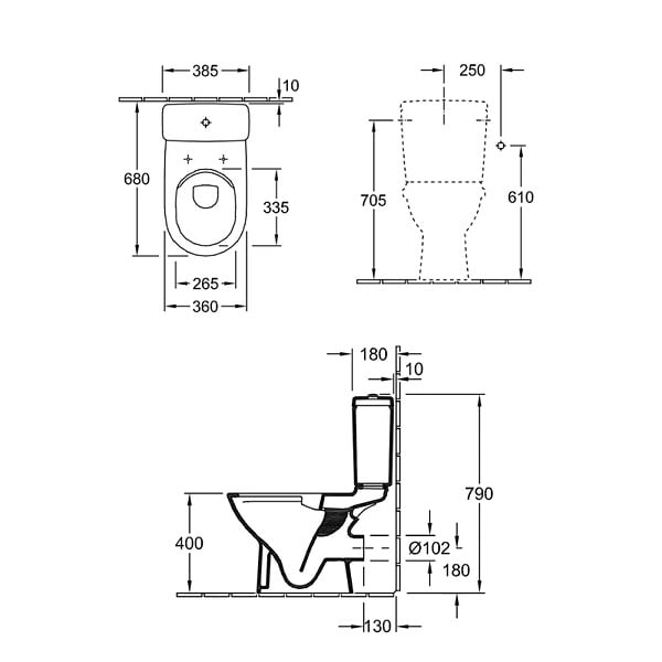 VILLEROY ET BOCH - WC à poser sans bride sortie horizontale O.novo Directflush avec abattant frein de chute + nettoyant - large