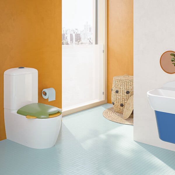 VITRA - WC à poser sans bride VitrA Sento Kids Blanc + réservoir + abattant vert et jaune - large