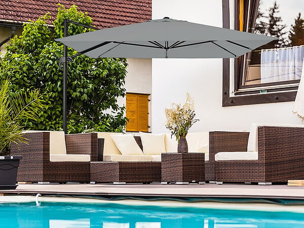 HABITAT ET JARDIN - Parasol jardin déporté en aluminium "Sky 4" - 3 x 4 m - Gris - Dalles à lester incluses - large