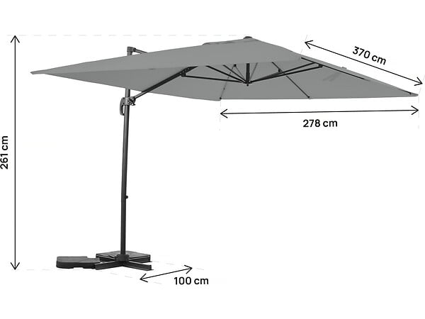 HABITAT ET JARDIN - Parasol jardin déporté en aluminium "Sky 4" - 3 x 4 m - Gris - Dalles à lester incluses - large
