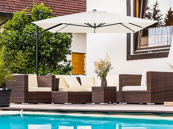HABITAT ET JARDIN - Parasol jardin déporté en aluminium "Sky 4" - 3 x 4 m - Ecru - Dalles à lester incluses - large