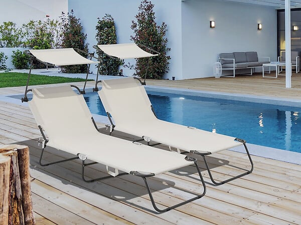 HABITAT ET JARDIN - Lot de 2 bain de soleil pliable "Lazy" - Avec pare soleil - Beige - large
