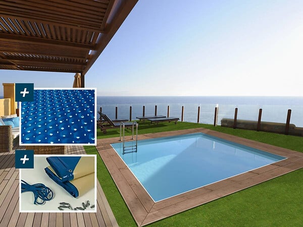 HABITAT ET JARDIN - Piscine bois rectangle " Caimans 140  " - 4.10 x 3.00 x 1.39  m + Bâche à bulles 180 µ - Bâche hiver 280 g/m² - large