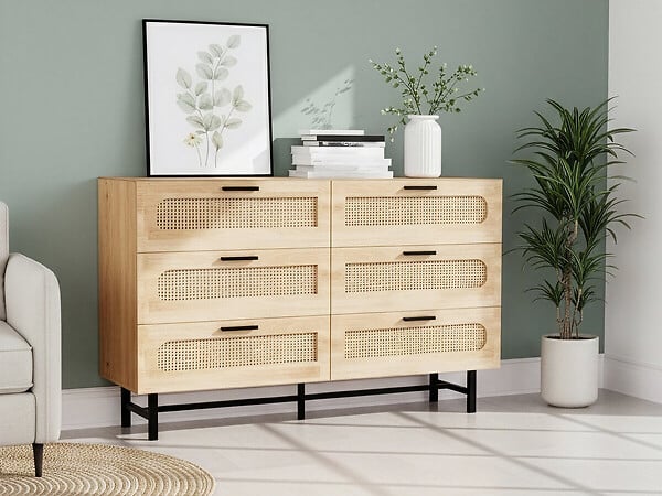 HABITAT ET JARDIN - Commode en bois et cannage "Harrison" - 120 x 40 x 75 cm - Beige - large