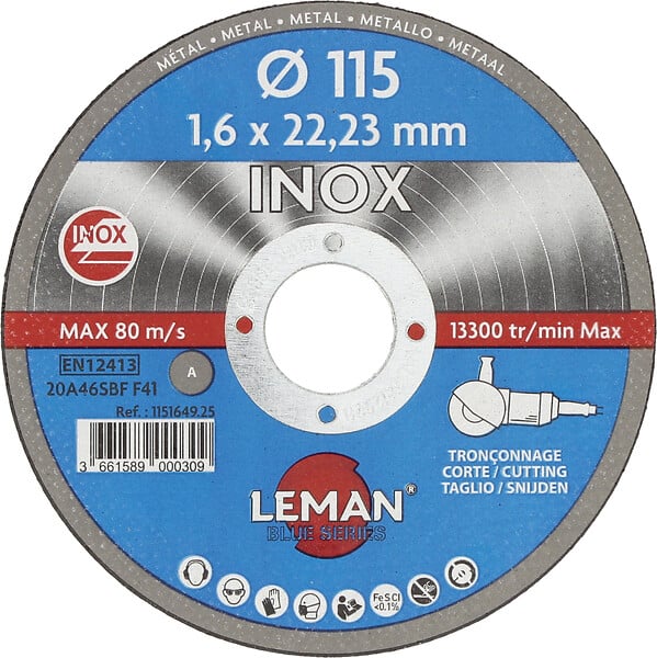 LEMAN - Disque à tronçonner métal et inox - Diam.115mm - 1,6mm - large