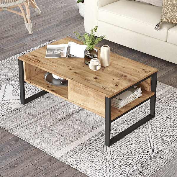 HABITAT ET JARDIN - Table basse en bois "ML34" - 100 x 59 x 44 cm - Pin atlantique - large