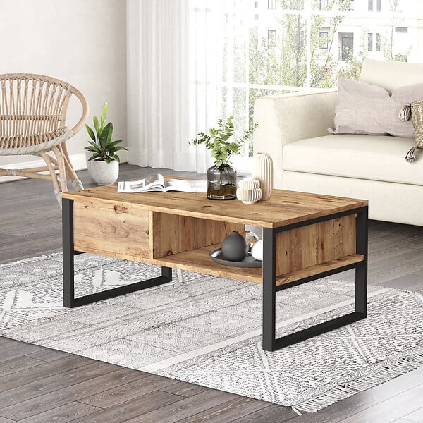 HABITAT ET JARDIN - Table basse en bois "ML34" - 100 x 59 x 44 cm - Pin atlantique - large