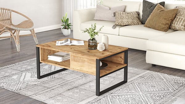 HABITAT ET JARDIN - Table basse en bois "ML34" - 100 x 59 x 44 cm - Pin atlantique - large