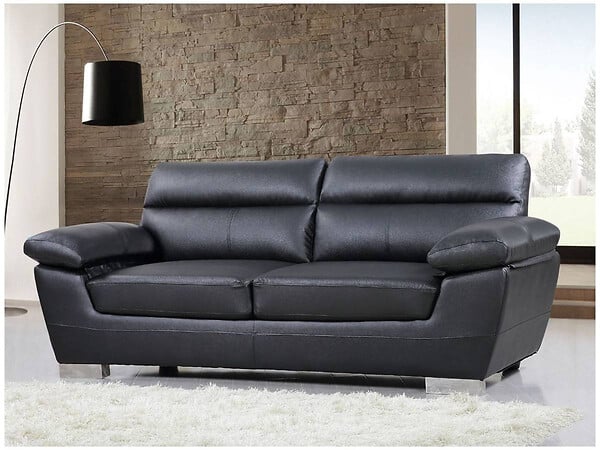 HABITAT ET JARDIN - Canapé fixe en cuir reconstitué et PVC "Dallas" - 210 X 88 X 90 cm - 3 places - Noir - large